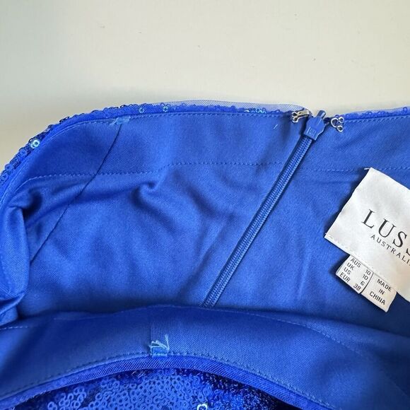 LUSSO Australia Womens Royal Blue One Shoulder Asymmetrical Sequin Mini Dress 6 - Picture 10 of 16
